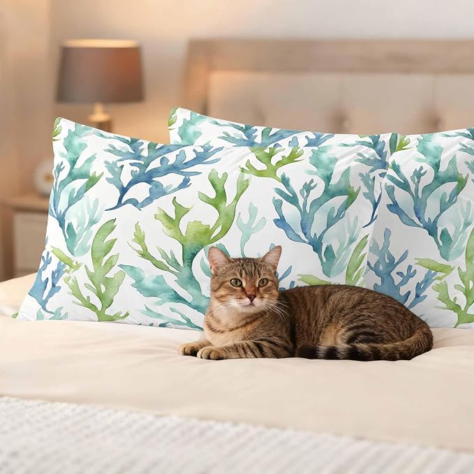JasmineM Outdoor Pillow Cover 12x20 Inches Set of 2 Blue Teal Coral Waterproof Throw Pillow Covers Watercolor Green Decorative Pillowcases Garden Cushion Case for Patio Couch Sofa