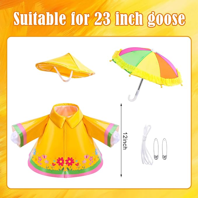 DECOHS 3 Pcs/Set Raincoat Porch Goose Outfits, Summer Lawn Goose Statue Raincoat Costume, Yard Goose Clothes Raincoats Umbrella Hat Outfit for 23" Statue Patio Garden Decoration (Yellow)
