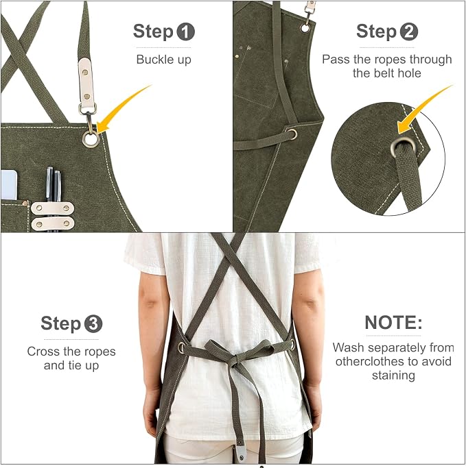 Hongsome Cotton Canvas Cross Back Apron for Art Painting Garden Chef Bartender Work,Women Men 3 Pockets Waterproof M-XXL