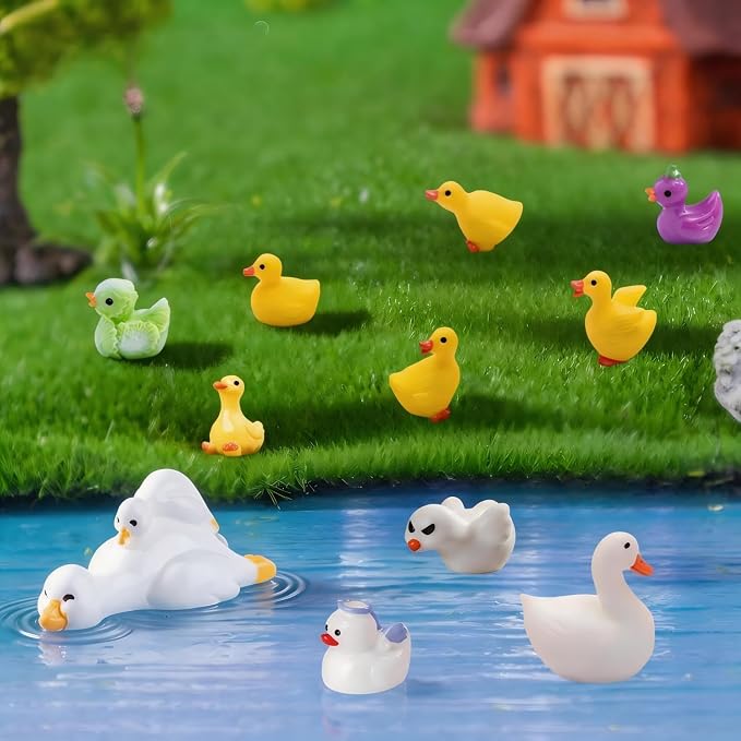 70 Styles Mini Resin Ducks, Tiny Ducks to Hide, Resin Animal Miniature Figurines for Fairy Garden, Mini Landscape, Dollhouse Accessories, DIY Crafts, Easter Scatter, Terrarium & Home Decor