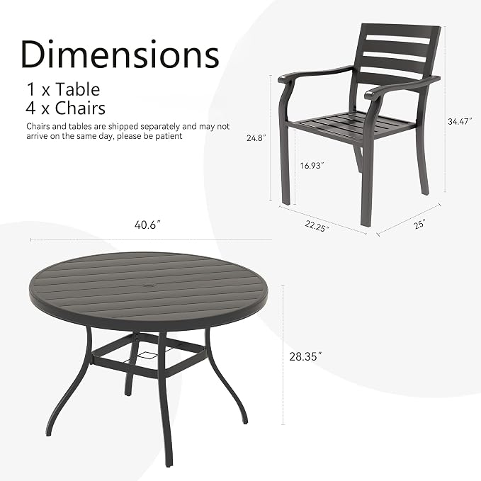 LUMISOL 5-Piece Outdoor Patio Dining Set, 4 Stackable Metal Dining Chairs and 40.6" Round Metal Dining Table, Outdoor Table and Chairs for Lawn Garden Backyard, Black