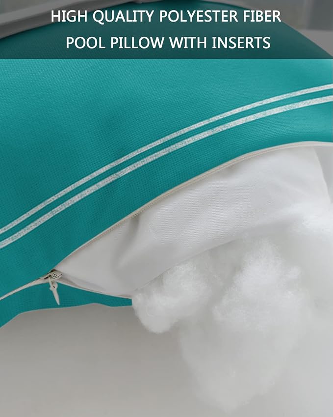 Outdoor Pillows Covers with Inserts Solid Color Turquoise Waterproof Recliner Pillow with Adjustable Strap Throw Pillows for Patio Furniture Pool Lounge Chair, 11x16 inch, 1PCS