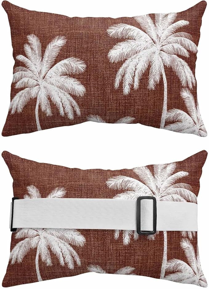 Pack of 2 Outdoor Lumbar Pillow Covers 12x20 Inch, Brown Palm Trees Waterproof Throw Pillow Covers Set, Farmhouse Tropical Summer Beach Indoor&Outdoor Decorative Cushion Cases for Patio Porch Car
