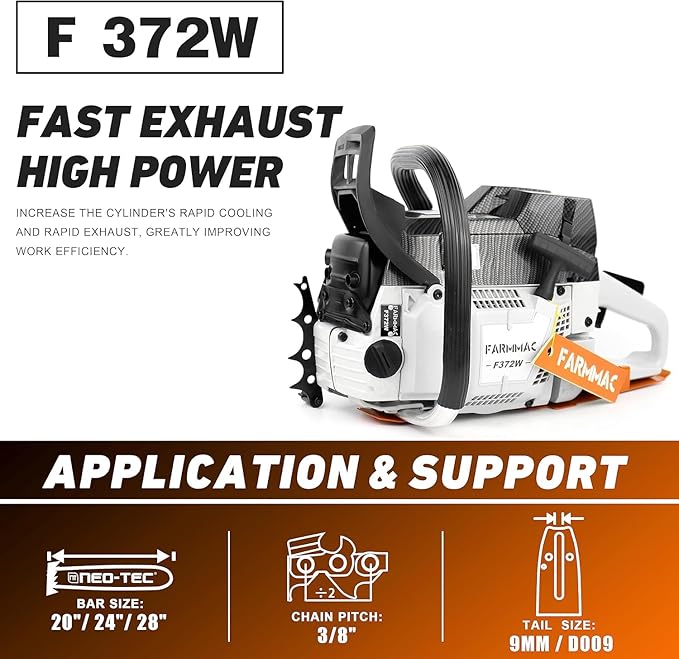 372W 71cc Gas Chainsaw with 28 Inch Solid Bar Motosierra De Gasoline Powered Chain Saw 2-Cycle 4.1KW 5.5HP for Professional Logging Work All Parts Compatible with Husqvarna 372X