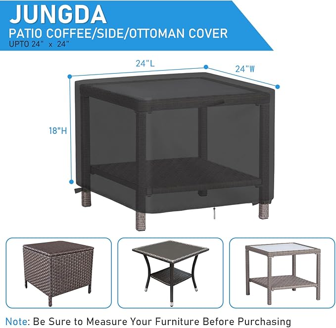 Outdoor Square Ottoman Cover, 24 Inch Waterproof Patio Ottoman Cover, Heavy Duty Outdoor Small Side Table Furniture Covers - 24 x 24 x 18 Inch