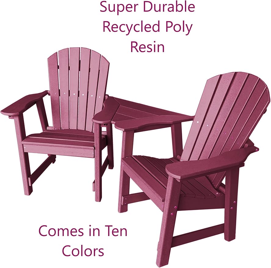 Phat Tommy 2 Chair Dining Table Set - Poly Outdoor Furniture - Small Patio Dining Set for Apartment Balcony Furniture, Recycled Poly Lumber Chairs and Table, Dark Red