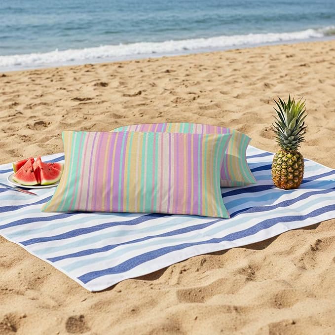 Pink Aqua Stripe Outdoor Pillow Covers 20x12 Inch Lumbar Pillow Covers Set of 2 Waterproof Decorative Throw Pillow Cases Yellow Geometric Country Geometric Cushion Covers for Patio Furniture Garden