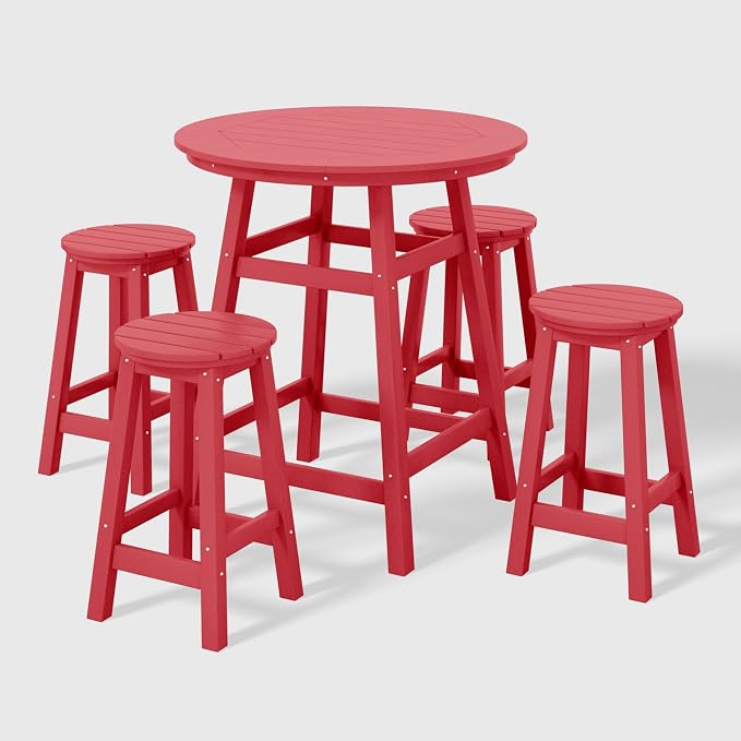 WestinTrends Malibu 5-Piece HDPE Outdoor Patio Dining Bar Bistro Table Set with Counter High Round Bar Stools