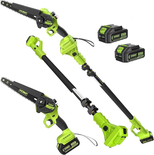 WORKIT 2-In-1 Electric Pole Saws for Tree Trimming, 8 Inch Mini Chainsaw Cordless with 2×4.0Ah Batteries, 14Ft Tree Trimmer Pole Saw, Electric Chainsaw with Auto Oiler, Tool-Free Tension