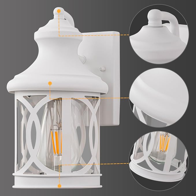 2-Pack Outdoor Wall Lights, Porch Lights, Waterproof Outdoor Wall Sconce, Exterior Light Fixture White with Clear Glass Shade for Garage Patio Front Door Balcony
