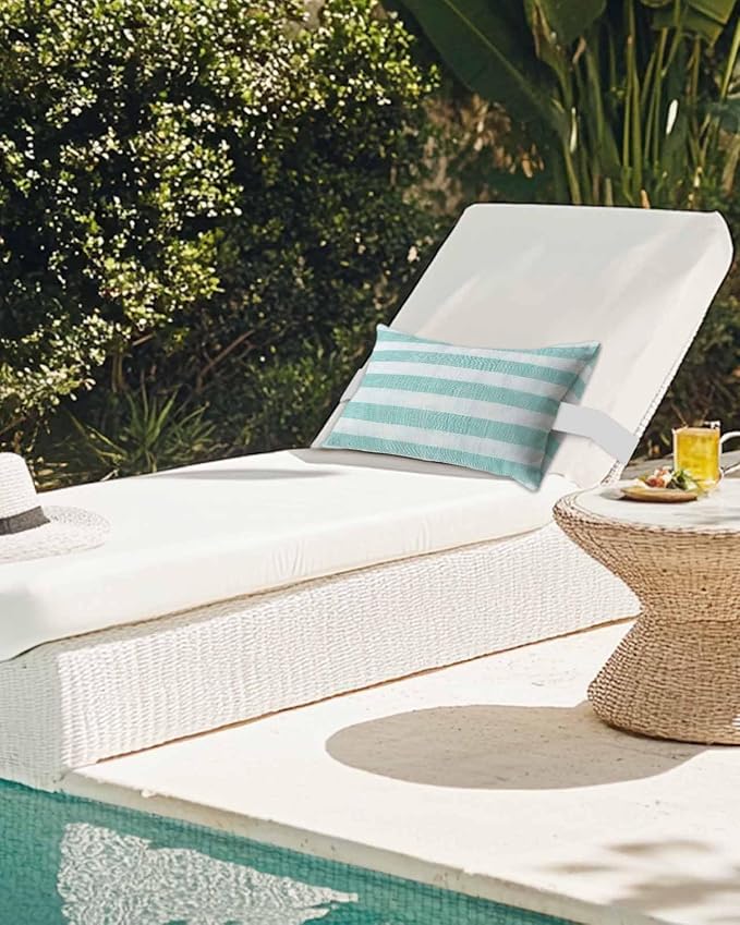 Pack of 4 Outdoor Lumbar Pillow Covers 12x20 Inch, Aqua Striped Waterproof Throw Pillow Covers Set, Rustic Farmhouse Stripes Indoor&Outdoor Decorative Cushion Cases for Patio Porch Beach