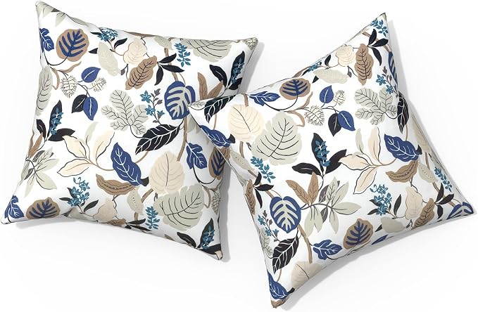 Outdoor Pillows for Patio Furniture 20x20 inch, Square Outdoor Throw Pillows with Inserts, Decorative Patio Pillows for Garden Couch Home Sofa Office Chair, Pack of 2, Breeze Leaves Beige