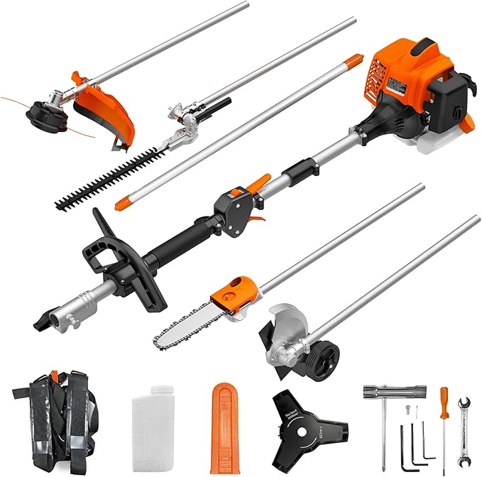 NEO-TEC 26cc 2-Stroke Gas Powered 6-in-1 Multi-Functional Weed Eater, Trimmer Combo Kit - Includes Grass Trimmer, Brush Cutter, Hedge Trimmer, Pole Saw, Edger, Extension Rod for Lawn Landscaping