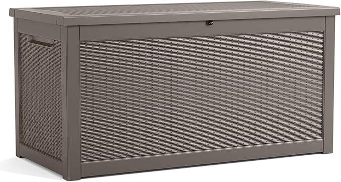 320 Gallon Outdoor Storage Box Waterproof, Resin Lockable Deck Box with Lid, Large Capacity Weatherproof Container for Patio Furniture Pool Accessories, Cushions(Grey, 320 Gallon)