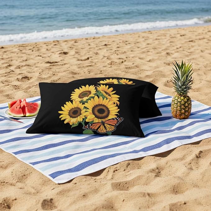Outdoor Waterproof Throw Pillow Covers Set of 2 Watercolor Sunflower Lumbar Pillowcases 20x12 Inches Summer Floral Butterfly Decorative Pillows Cushion Case Patio Pillows for Couch Bed Chair Garden