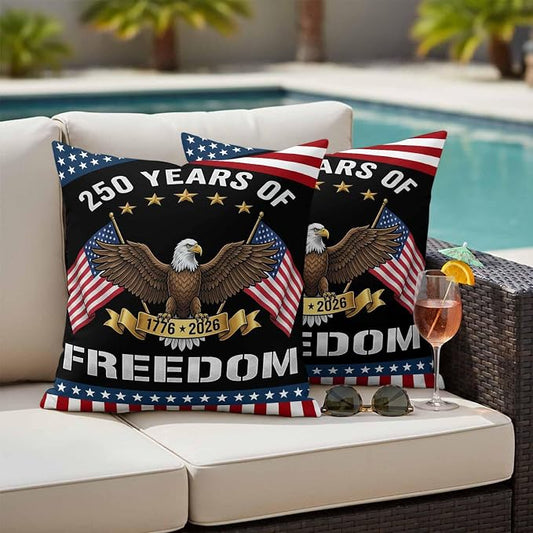 250 Years Anniversary Outdoor Pillow Covers 16x16 Inch Throw Pillow Covers Set of 2 Waterproof Decorative Pillow Cases American Flag Eagle Independence Day Cushion Covers for Patio Furniture Garden