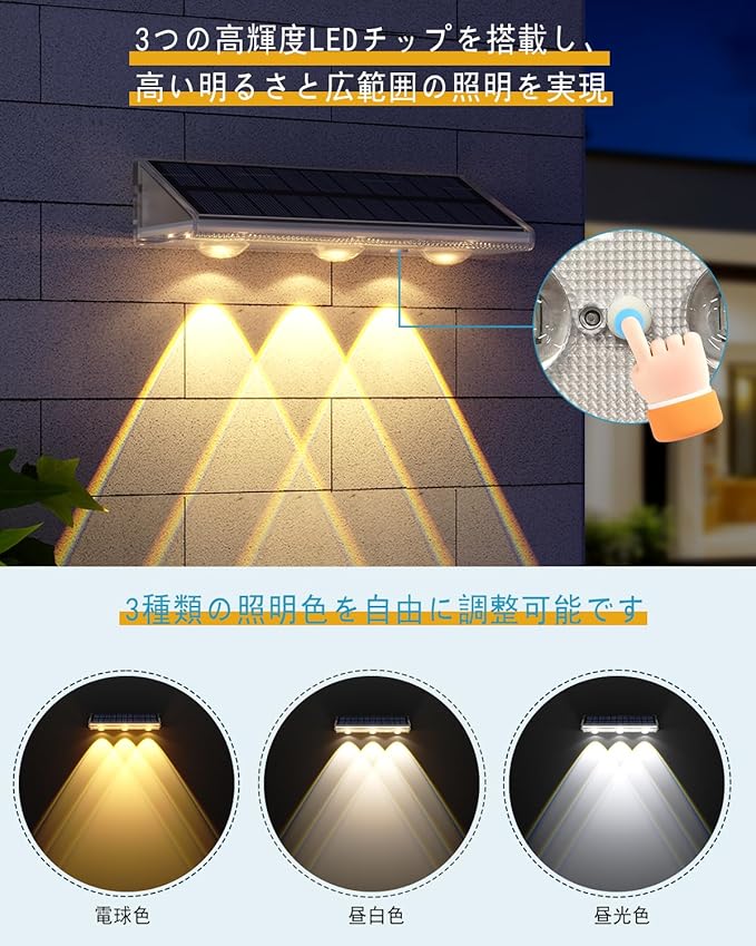 YiLaie Solar Fence Lights Outdoor 3000K/4500K/6500K 3 Mode, IP67 Waterproof Fence Solar Lights Outdoor,2000mAh Solar Powered Fence Light for Outside Backyard/Step/Patio/Deck/Stair Railings (2 Pack)