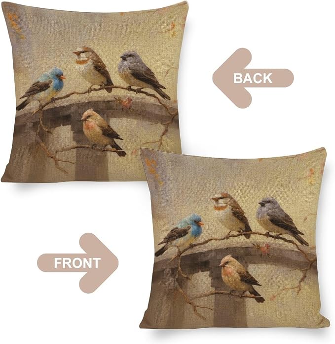 Sofa Pillow Case Colorful Birds are Sitting on A Branch Cushion Covers 16"x16" Oil Painting Rustic Forest Wildlife Birds Tree Branches Modern Pillow Cover Decor for Sofa Couch