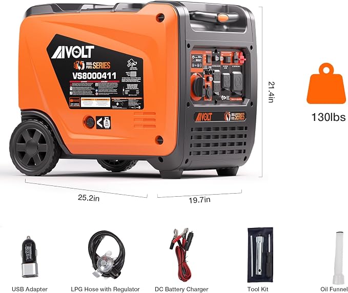 AIVOLT 8000W Dual Fuel Inverter Generator, Super Quiet Electric Start Portable Generator Gas Propane Powered for Home Backup, RV, Camping & Travel - CARB Compliant