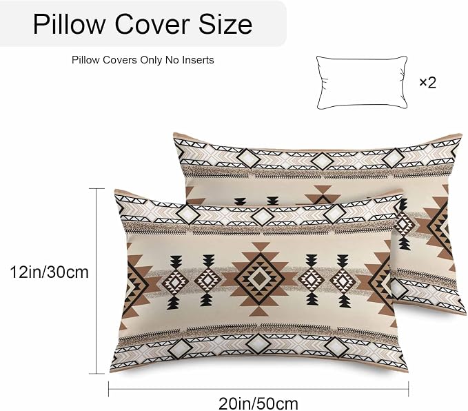 Outdoor Waterproof Throw Pillow Covers Set of 2 Brown Aztec Lumbar Pillowcases 20x12 Inches Western Tribal Boho Pattern Decorative Pillows Cushion Case Patio Pillows for Couch Bed Chair Garden