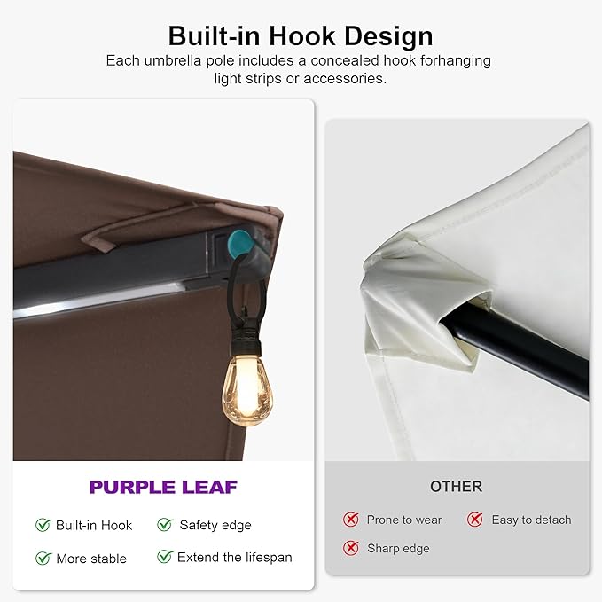 PURPLE LEAF 14ft Patio Umbrella with Solar Lights Outdoor Double-Sided Market Umbrella with Base Included Rectangle Table Umbrella for Pool Garden Backyard, Taupe
