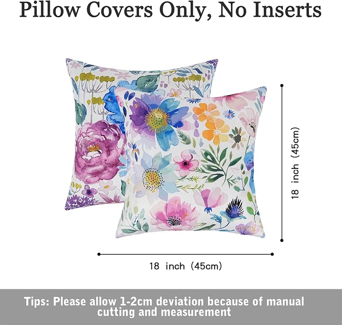 Pyonic Waterproof Outdoor Pillow Covers 18x18 Inch Colorful Wildflower Botanical Floral Outdoor Pillows for Patio Furniture Spring Summer Decoration for Home,Peonies Cornflowers Primroses