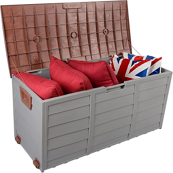 Resin Deck Box,75 Gallon 260L Outdoor Garden Plastic Storage Deck Box Chest Tools Cushions Toys Lockable Seat (Brown)