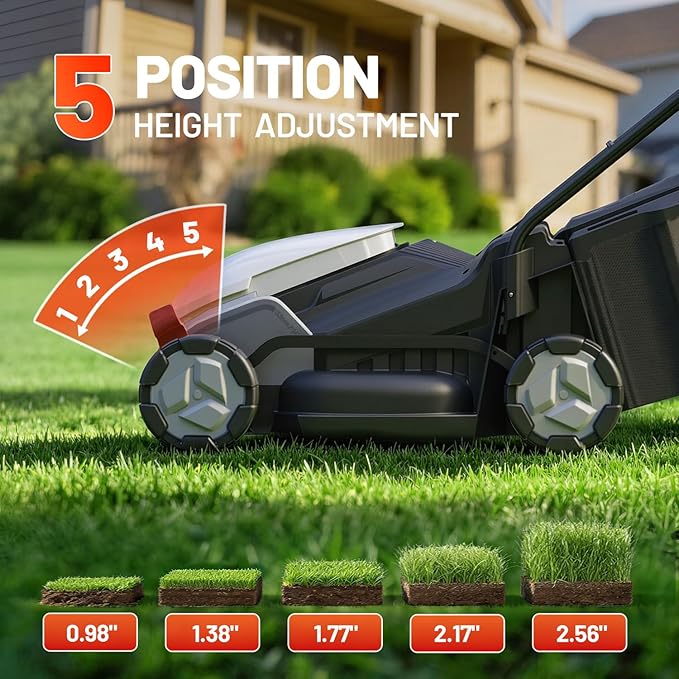 Litheli 14 Inch Battery Lawn Mower, Lightweight Push Mower with 5.0Ah Battery, Easy-Start Cordless Grass Cutter for Small Yards