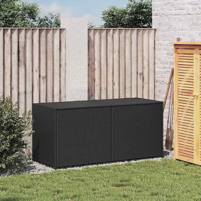 Garden Storage Box 75 Gallon Large Outdoor Deck Box Black PE Rattan Container with Gas Spring Lid and Inner Bag for Patio Cushions Garden Tools Pool Supplies 47.2 Inch