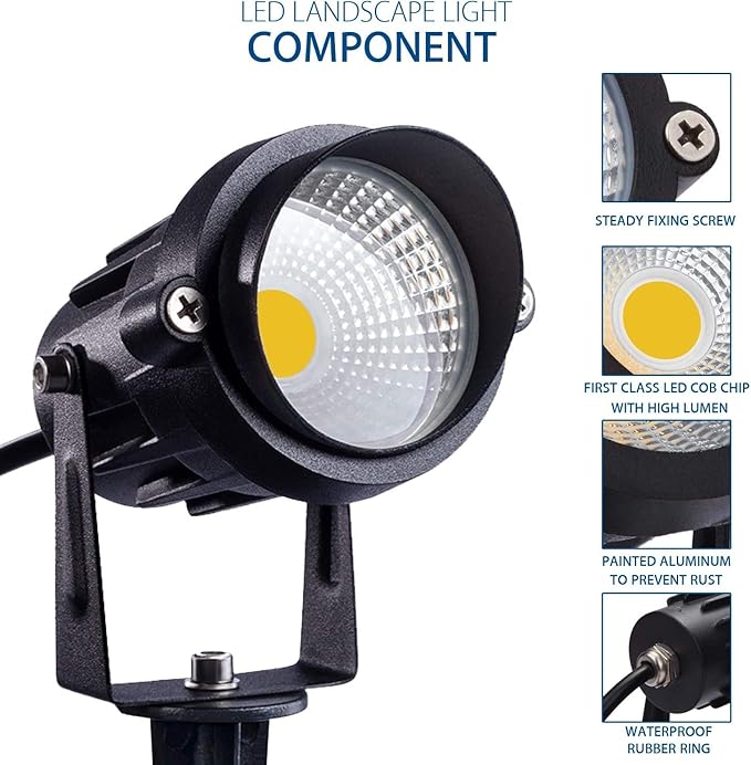 HANNAHONG 5W AC120V Landscape Up Down Spot-Light with Spiked Stand and Base,Warm White COB LED for Lawn Garden Decorative,Yard Step Wall Outdoor Lighting Lamp,5 Ft Cable with Plug,Waterproof