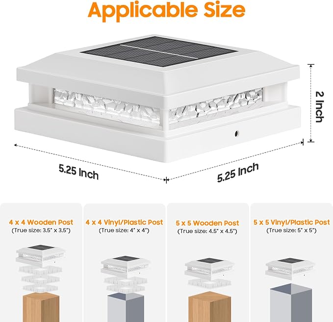 Solar Post Lights 8-Pack, 2 Color Modes 16LEDs Outdoor Decorative Post Cap Lights, Waterproof Solar-Powered Fence Posts Light, Fit 4x4, 5x5 Vinyl/Wooden Posts in Garden Yard Porch Deck, White