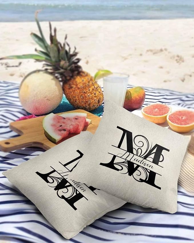 Personalized Gifts for Women/Men, Custom Pillow Case with Name Outdoor Waterproof Pillowcase, Letter M Customized Pillow Cases for Patio, Monogram Words Customs Pillow Cover 18" x 18", 2 Pcs