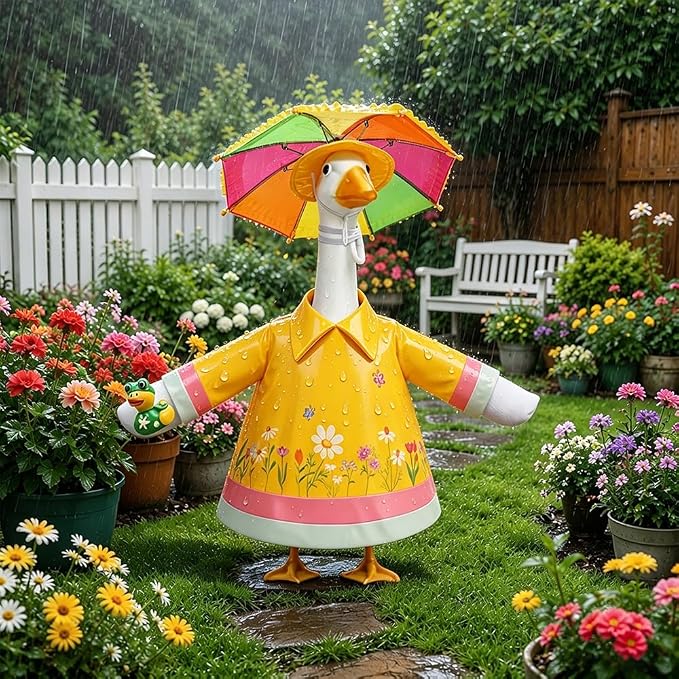Raincoat Porch Goose Outfits with Umbrella Hat Frog for 23" Porch Goose Holiday Outdoor Garden Patio Yard Lawn Art Decoration