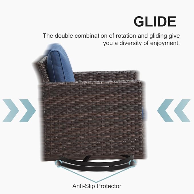 Belord Wicker Chairs Outdoor Bistro Set Oversize Patio Swivel Rocker, Rattan Outdoor Seating Set of 2 Swivel Glider Chairs Wicker Furniture for Porch Deck Backyard with Water-Resistant Cushion Brown