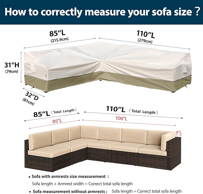 Outdoor Sectional Cover-L-Shaped Sofa Patio Furniture Covers Waterproof Rip-Stop Anti-UV 600D Heavy Duty Outdoor Couch Cover with 3 Air Vent, 85''L (110''L)32''D 31''H, Light Green