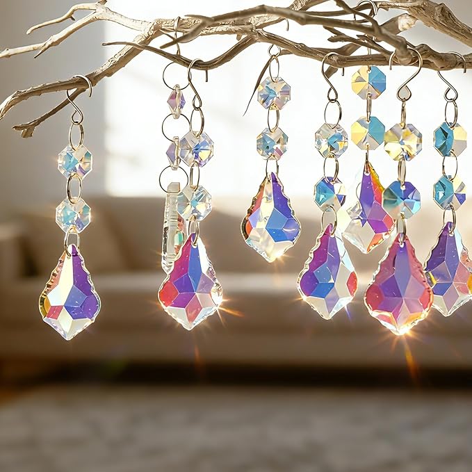 10pcs Crystal Sun Catcher Hanging AB Color Crystals Prisms for Lamps Decor | Crystal Sun Catcher, 38mm Hanging Crystal, Chandelier Parts, Prism Pendants with Hook, Crystal Christmas Ornaments Home Decor