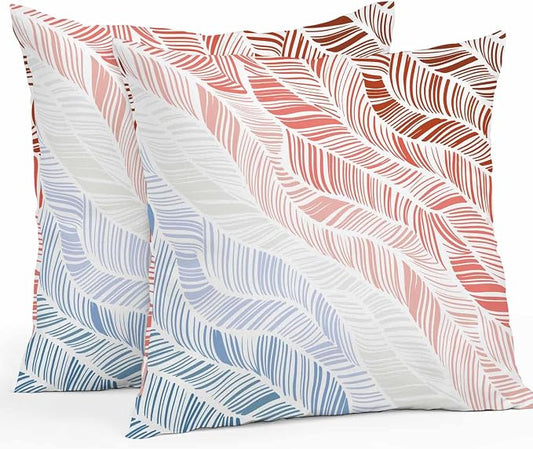 Vandarllin Outdoor Throw Pillows Covers 20x20 inch Set of 2 Waterproof Summer Beach Decorative Zippered Cushion Covers for Patio Furniture, Ombre Red Abstract Leaf Lines Lumbar Pillowcases