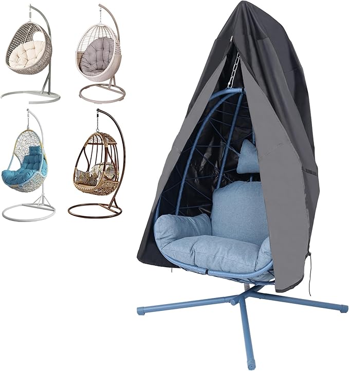 Patio Egg Chair Cover with Zipper Waterproof Heavy Duty Outdoor Hanging Chair Cover for Single Egg Swing Chairs All Weather Windproof UV Protection for Patio Furniture