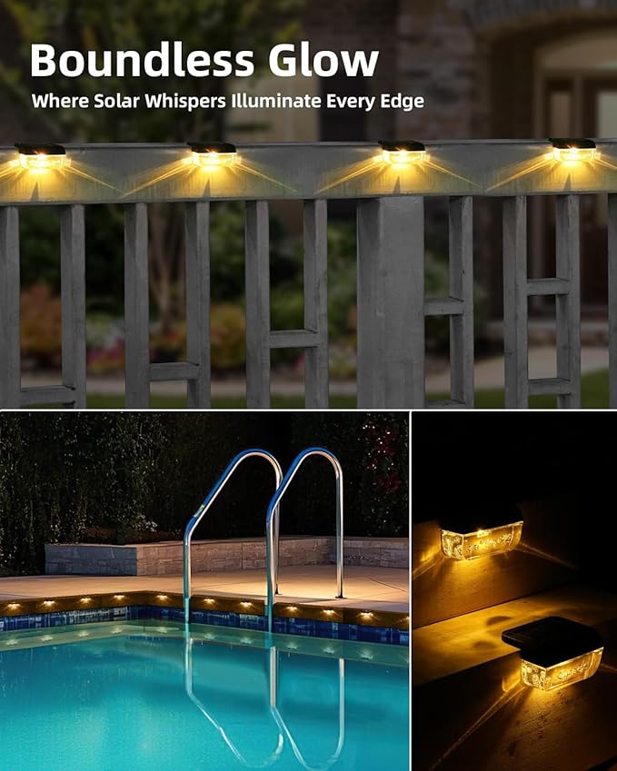 Herzila Solar Step Lights Outdoor, 12 Pack Solar Fence Lights, LED Waterproof Deck Lights for Outside, Step, Fence, Deck, Stair, Pool and Yard, Warm White