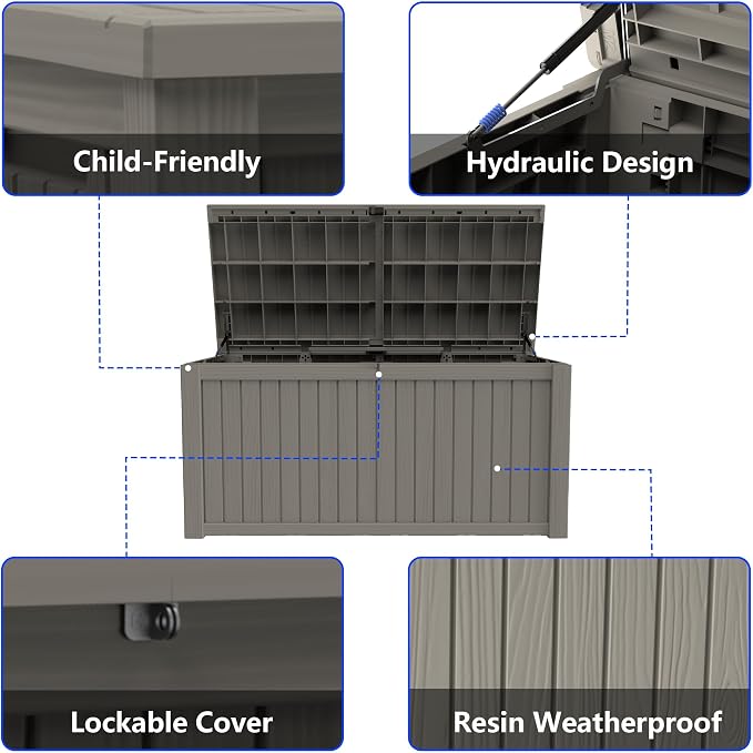 150 Gallon Outdoor Storage Box Resin Deck Box All Weather Waterproof Large Lockable Storage Container Deck Box for Patio Furniture, Garden Tools, Lockable, Black
