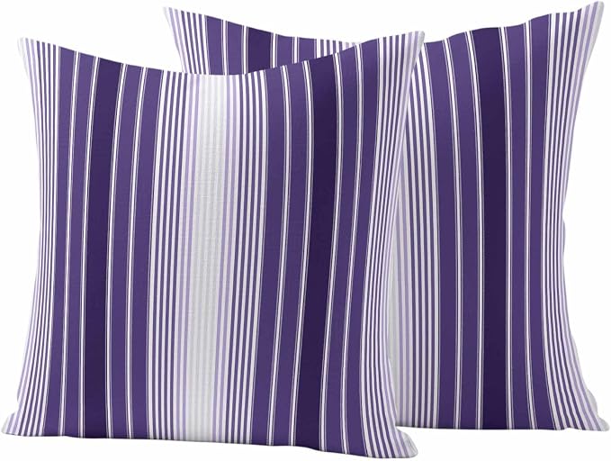Outdoor Waterproof Throw Pillow Cover, Farmhouse Purple Gradient Line Decorative Pillows Cushion Covers, Modern Minimalist Stripe 2 Pack Pillow Cases for Patio Garden Balcony Couch Sofa 20x20in