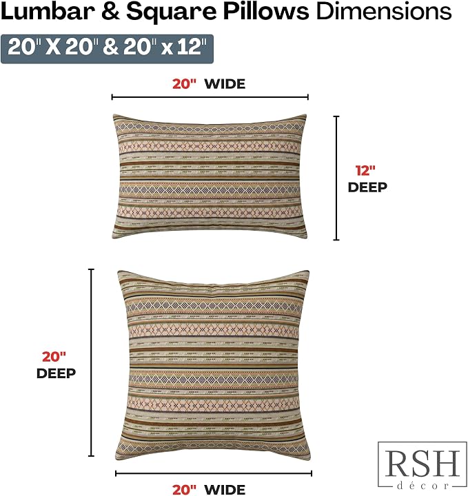 RSH DECOR: Sunbrella Lumbar & Square Pillows Set of 4 | 20" x 12" & 20" x 20" | Water and Fade-Resistant Performance Fabric | Outdoor Throw Pillows for Patio Furniture | Made in USA (Chimayo Dew)