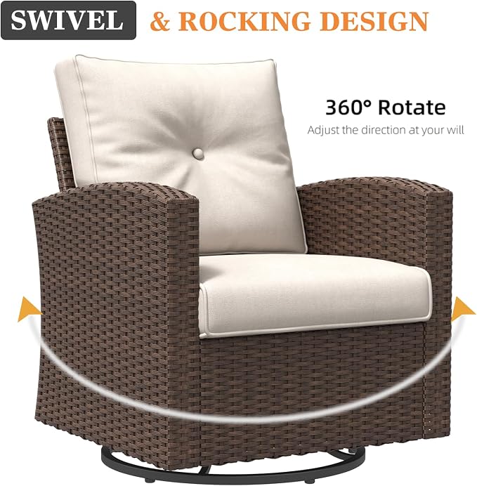 4 Pieces Patio Furniture Swivel Chairs Set, Outdoor Wicker Glider Rocking Chairs with Ottoman Set