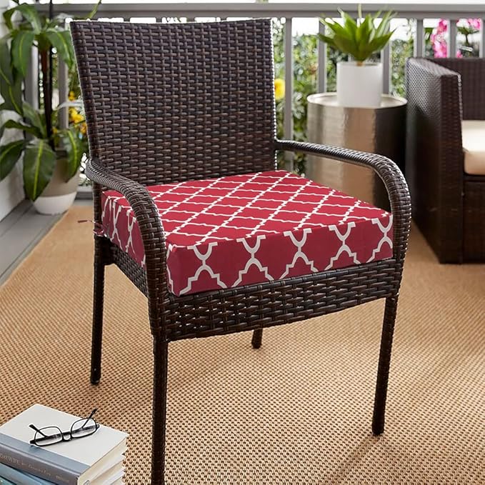 Magpie Fabrics Indoor Outdoor Cushion Cover Replacement 2 Pack, NO INSERT! Water Repellent Slipcover with Ties Christmas Decor for Patio Garden Chair Seat Sofa Bench Wicker(Geometry Red, 24x24x4 Inch)