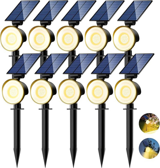 nipify Solar Spot Lights Outdoor Waterproof, Landscape Spotlights | Warm White, 10 Pack/53 LED/3 Modes, Adjustable Solar Panels, Auto On/Off, Uplights Lighting for Outside Tree Yard Flag Garden