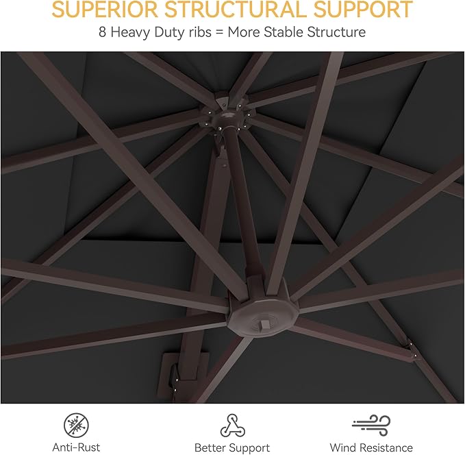 9x12 FT Patio Umbrella with base, Large Cantilever Rectangular Double Top Heavy Duty Offset Umbrellas with 360° Rotation, Outdoor shade for Garden Deck Pool, Gray