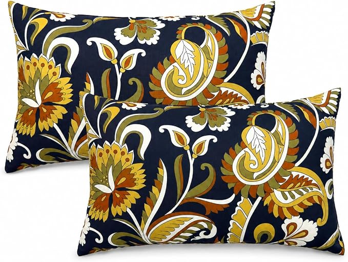 Outdoor Lumbar Pillows 12"x20" Waterproof Patio Pillows with Inserts | Set of 2 Fade Resistant Outdoor Waterproof Lumbar Pillow Decorative Garden Lumbar Cushions for Home Patio Terrace Sofa