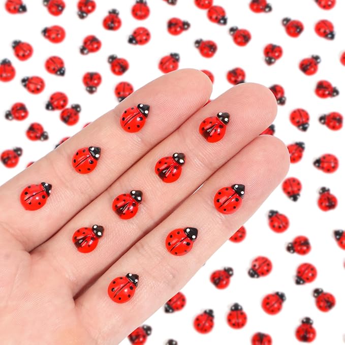 200pcs Mini Resin Ladybug Decor Tiny Ladybug for Crafts Dollhouse Miniatures Mini Resin Things Animals for Fairy Garden Micro Landscaping Home Decoration, 2 Types(0.32*0.4inch & 0.3*0.36inch)
