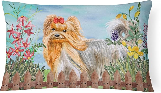 Caroline's Treasures CK1247PW1216 Yorkshire Terrier Spring Canvas Fabric Decorative Pillow Machine Washable, Indoor Outdoor Decorative Pillow for Couch, Bed or Patio, 12HX16W