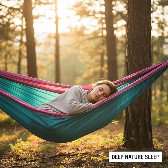 Portable Hammock, Camping Hammock for Outdoor Adventure, Double Hammock with Storage Bag, Lightweight Hammock for Patio Backyard Hiking Travel Beach
